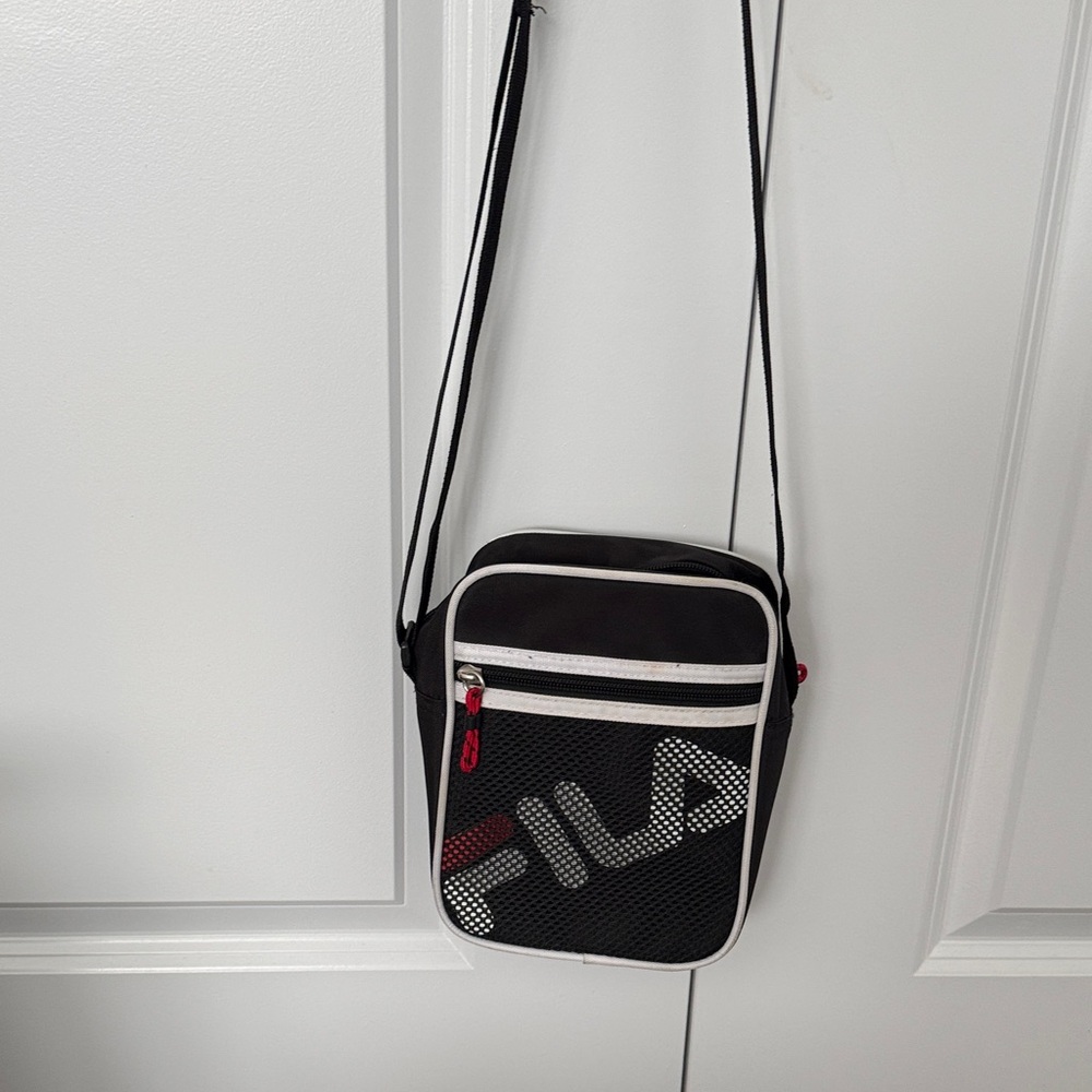 Fila Black and White Messenger Bag with Red Accents